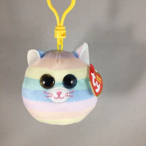 2022 TY Mini Beanie Squish-A-Boos Plush - HEATHER the UniCat (3 inch) Key Clip - Picture 1 of 5