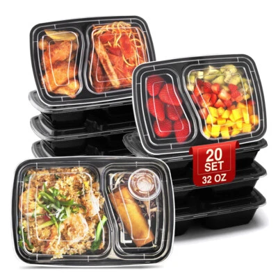 32 OZ Meal Prep Containers 2 Compartment with Lids Disposable Food Containers US - Image 1 of 4