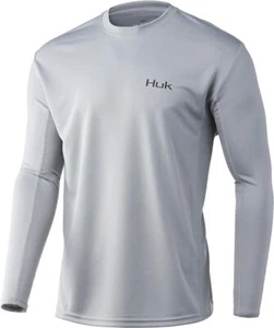 Huk Icon X Long Sleeve Kid's Tech Shirt, Overcast Grey, Small - Picture 1 of 2