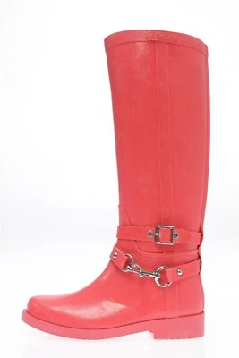 Botas de lluvia altas Coach Lori para mujer de goma sandía con hebilla talla 5 Foto 1 de 4
