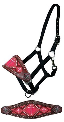 Halter de bronce de cuero Showman con diseño de cruz con cuentas Foto 1 de 1