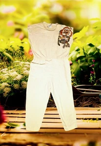 TERRYL DE VINO Yellow Jumpsuit Leisure Beach 100% COTTON Cropped Women's Size 8 - Picture 1 of 18
