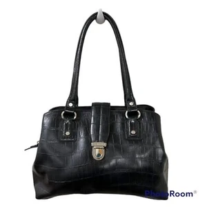 Liz Claiborne Large Black Crocodile Embossed Faux Leather Shoulder Purse Bag - Picture 1 of 12