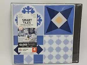 SMART TILES AZUR Peel and Stick Backsplash Wall Tiles 9"X 9" Gloss finish 4 PK - Picture 1 of 13