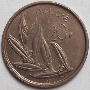 ONE CENT COINS: 1982 Belgium 20 Francs Coin