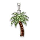 Sterling Silver Green & Brown Preciosa Crystal Palm Tree Charm Pendant 0.77 Inch