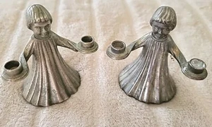 Set of 2 Choir Boy Angel Taper Pewter Candlestick Holders Made in Italy 3.5" - Picture 1 of 3