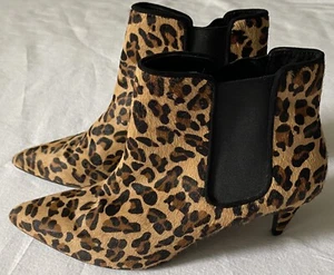 ZARA Leopard Cheetah Animal Print Ankle Bootie Boots Pointy Toe Heel Wm 39 8 - Picture 1 of 13