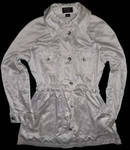Women's White Satin Short Belted Trench Coat ELLEN TRACY Size Medium - Picture 1 of 5