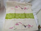 Vintage pr punch padded Embroidered Pillowcases Doves with Ribbons & green Lace