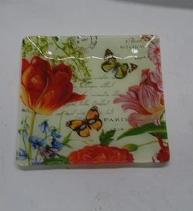 Kleine 8" schicke Stempel Postkarte Schrift Schmetterling Garten Glas Schmuck Schale Tablett - Bild 1 von 1
