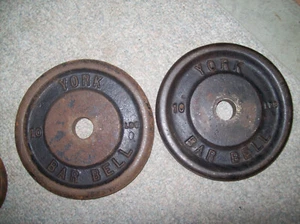 2 vtg YORK BARBELL 10s Bodybuilding Strongman HOMEGYM MUSCLE Fitness WEIGHTLIFT - Picture 1 of 2