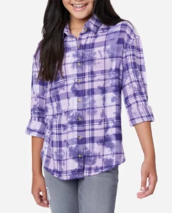 Justice Girls Purple Plaid Roll Sleeve Button Down Shirt Size S/ 7-8 NEW - Picture 1 of 3