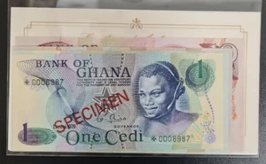 1976 Ghana 1 2 5 10 Cedis SPECIMEN BANKNOTE CURRENCY UNC - Picture 1 of 1
