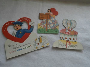 Cartoline San Valentino vintage anni 30 3D poliziotto anatre regina di cuori cassetta postale - Foto 1 di 7