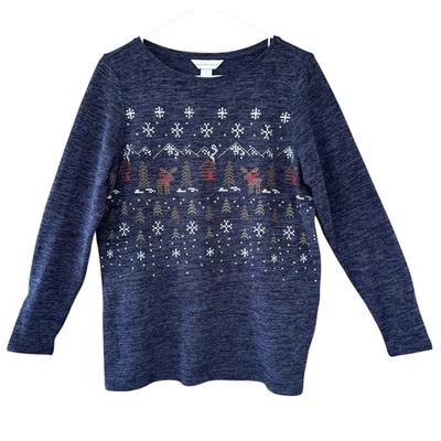 Suéter de Navidad bordado Moose Cabin para mujer M azul Christopher & Banks Foto 1 de 4