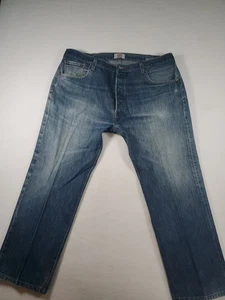 Levis 501 Jeans Mens 42x30 Blue Button Fly Med WhiteWash Mid Rise Denim Workwear - Picture 1 of 14
