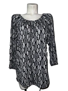 MICHAEL Michael Kors Top Womens Size XL Gray Blk Snake Python 3/4 Sleeve Blouse - Picture 1 of 6