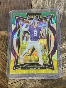 JJ McCarthy 2024 Select Football Concourse GREEN & YELLOW PRIZM SHOCK ROOKIE - Bild 1 von 2
