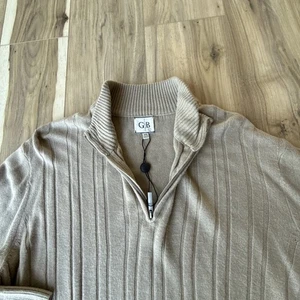 GEOFFREY BEENE Sweater Men XXL  Brown Taupe Western Preppy Ribbed 1/4 Zip NWOT - Picture 1 of 7