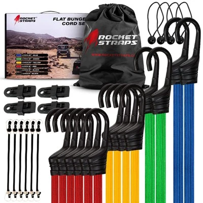 ROCKET STRAPS | (28PC) Flat Bungee Cords with Hooks | Bungee Cord Assortment - Image 1 of 4