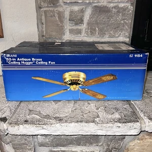 Vintage 1987 Sears 52” Antique Brass Reversible Oak/Stencil Ceiling Hugger Fan - Picture 1 of 5