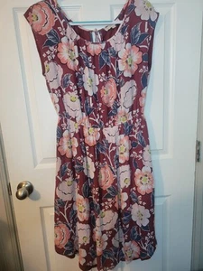 Ann Taylor Loft XL Damen Kleid Burgund Rosa Mehrfarbig Blumen Freizeit - Bild 1 von 6