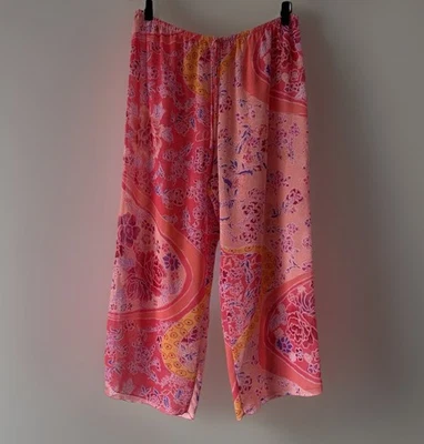 Calça de dormir Josie Natori floral perna larga transparente cropped lingerie boho fada tamanho P - Imagem 1 de 4