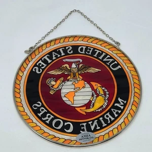 AMIA UNITED STATES MARINE CORPS PRENDISOLE ARTIGIANALE IN VETRO COLORATO TONDO 6,5" - Foto 1 di 5