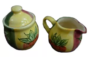 Sugar Bowl with Lid and Milk Jug Set Fruit Pattern Country Inn Collection - Picture 1 of 4