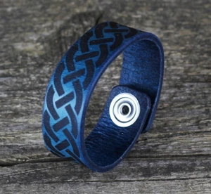 Blaues Lederarmband, Damenmanschette, Herrenarmband, Lederaccessoires. - Bild 1 von 5