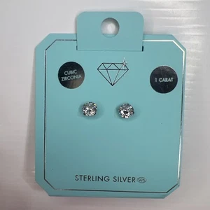 New LOVISA 925 Sterling Silver Earrings One 1 Carat Cubic Zirconia CZ - Picture 1 of 8