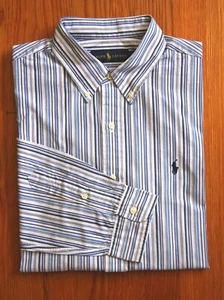 POLO RALPH LAUREN - Camisa para hombre manga larga azul a rayas abotonadas - Talla: L - Imagen 1 de 5