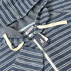 Johnnie-O Bales Indigo Popover Hoodie Striped LS Men Sz M Laguna Blue - Picture 1 of 17