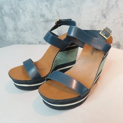 Sandalias MONTEGO BAY CLUB para mujer 8,5 cuña rojo azul aguamarina plataforma de tela a rayas Foto 1 de 4