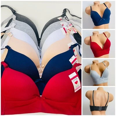 3-6 Bras 3 Hooks Bralette Plunge Soft Padded WireFree Cotton Comfy Bra 34C-42C - Image 1 of 4
