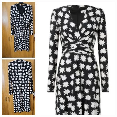 Abito Issa London House of Fraser San Paolo nero panna stelle jersey taglia 18 UK - Immagine 1 di 4