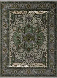 Hand-Knotted 8x10 Gray/Green Transitional Serapi Area Rug | Customizable Carpet - Picture 1 of 9