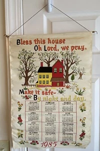 Vintage 1985 Kitchen Linen Calendar Towel Wall Hanging Bless This House Prayer - Picture 1 of 6