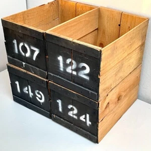 4x Vintage Wooden Boxes Crates w Stencil Numbers - Industrial Storage / Bookcase - Picture 1 of 10