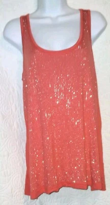 Jeans By Buffalo Tank Top Fiery Coral Embellished With Silver Gem Stones. NWT - Image 1 of 4