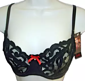 SOFIA VERGARA 34C Underwire Bra Black sheer lace #933122 sexy Red Bow 34 C - Picture 1 of 8