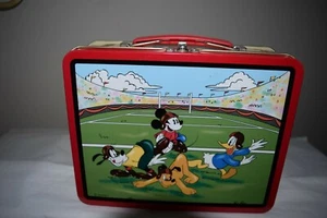 Retro Mickey Mouse Football Tin Metal Lunch Box 1997 Disney Collectible - Picture 1 of 8