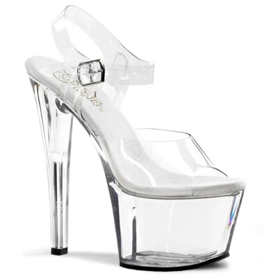 SKY-308 Pleaser Damen High-Heels Plateausandaletten transparent Lederinnensohle
