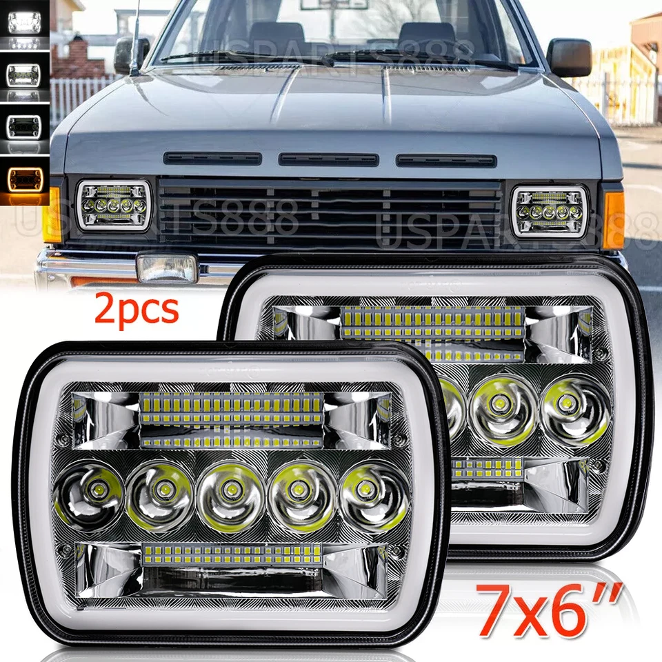 Faros LED sellados de haz alto/bajo de 7x6" de carrocería dura para camioneta Nissan 1983-1997 2 piezas Foto 1 de 4