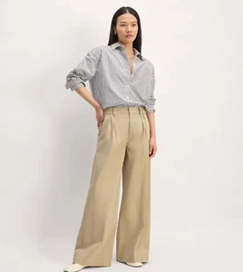 Everlane Pants Women 12s Khaki Green Linen Pleated Front Wide Leg City - Picture 1 of 18