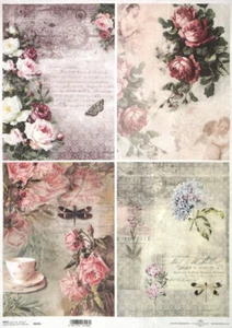 Rice Paper for Decoupage Decopatch Scrapbook Sheet A/3 - Vintage Roses Split - Picture 1 of 1