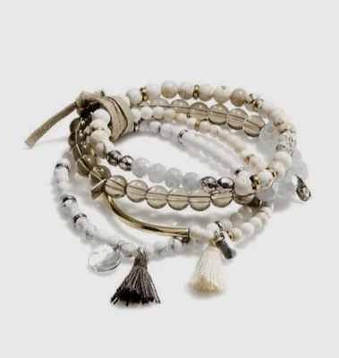 J. Jill ~ NUEVA PRECIOSA PILA PULSERA CUENTAS MIXTAS CON BORLAS ~ NUEVA CON ETIQUETAS Foto 1 de 4