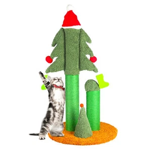 32 Inch Cat Scratching Post Tall Christmas Tree Cat Scratcher with 3 Posts - Picture 1 of 7