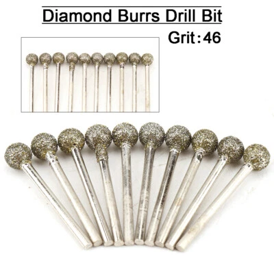10Pcs Diamond Grinding Head Round Ball Spherical Mounted Points Carving Burr - Image 1 of 4